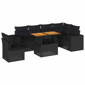 vidaXL 7 Piece Garden Sofa Set with Cushions Black Poly Rattan