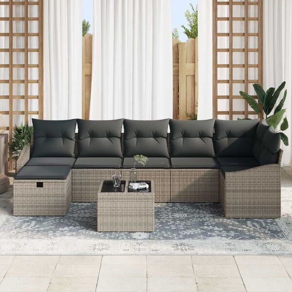 vidaXL Sofa Set with Cushion with Storage Grey Poly Rattan