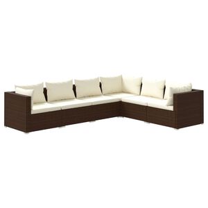 vidaXL 6 Piece Garden Lounge Set with Cushions Poly Rattan Brown