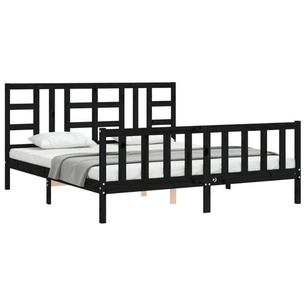 vidaXL Bed Frame without Mattress Black Solid Wood Pine