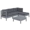 vidaXL 5 Piece Garden Lounge Set with Cushions Grey Pinewood