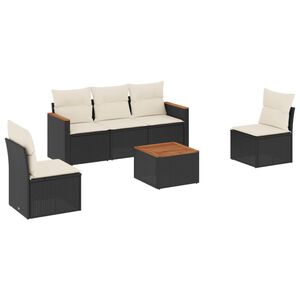 vidaXL 6 Piece Garden Sofa Set with Cushions Black Poly Rattan