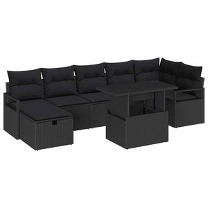 vidaXL Garden Sofa Set with Cushion 8 pcs Black Poly rattan