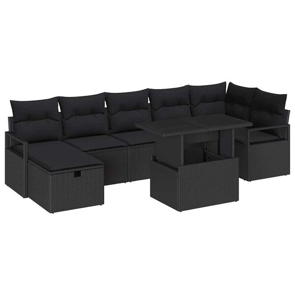 vidaXL Garden Sofa Set with Cushion 8 pcs Black Poly rattan