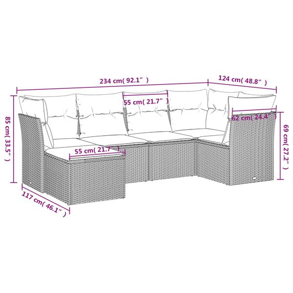 vidaXL 6 Piece Garden Sofa Set with Cushions Grey Poly Rattan