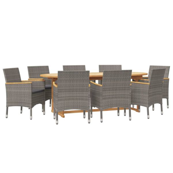 vidaXL 9 Piece Garden Dining Set with Cushions Grey