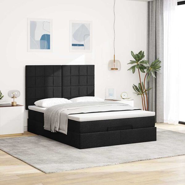 vidaXL Ottoman Bed with Mattress Black Double Fabric