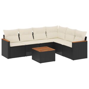 vidaXL 7 Piece Garden Sofa Set with Cushions Black Poly Rattan