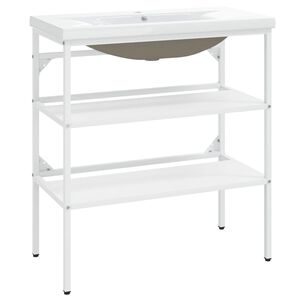 vidaXL Bathroom Washbasin Frame with Built-in Basin White Iron