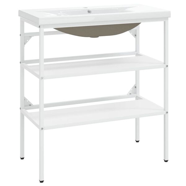 vidaXL Bathroom Washbasin Frame with Built-in Basin White Iron