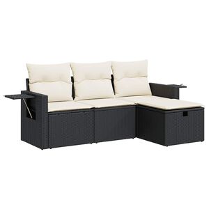 vidaXL 4 Piece Garden Sofa Set with Cushions Black Poly Rattan