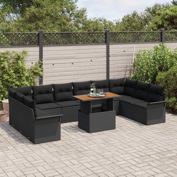 vidaXL Garden Sofa Set with Storage 11 pcs Black Poly rattan