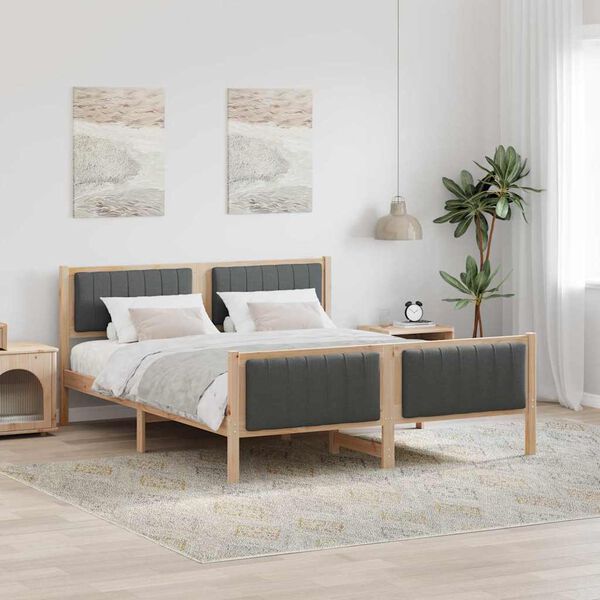 vidaXL Bed frame Brown and dark grey 150 x 200 cm Solid pine wood