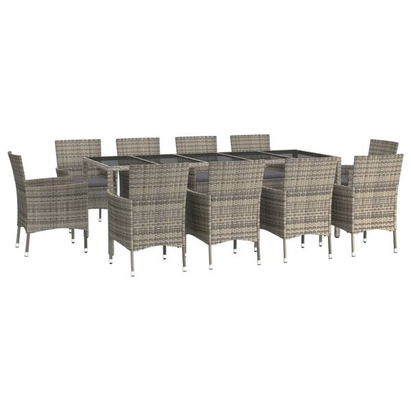 vidaXL 11 Piece Garden Dining Set with Cushions Grey Poly Rattan
