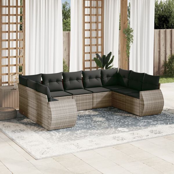 vidaXL 9 Piece Garden Sofa Set with Cushions Grey Poly Rattan