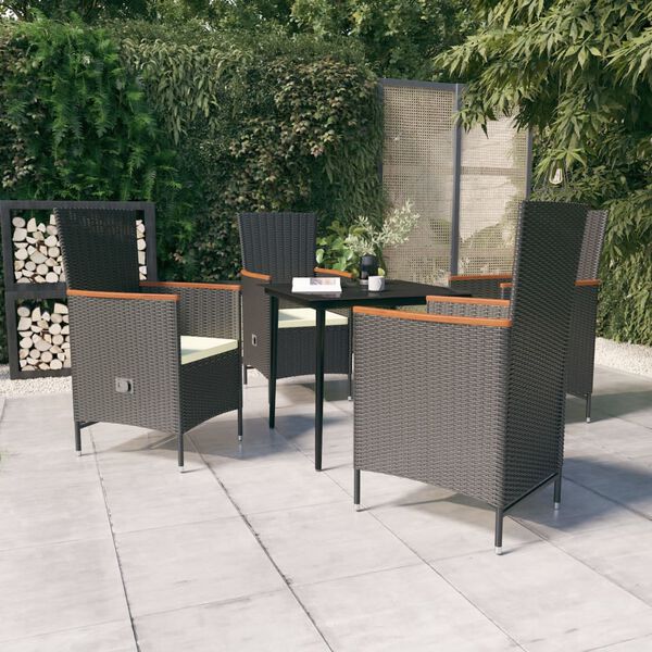 vidaXL 5 Piece Garden Dining Set with Cushions Black