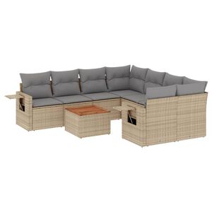 vidaXL 9 Piece Garden Sofa Set with Cushions Mix Beige Poly Rattan