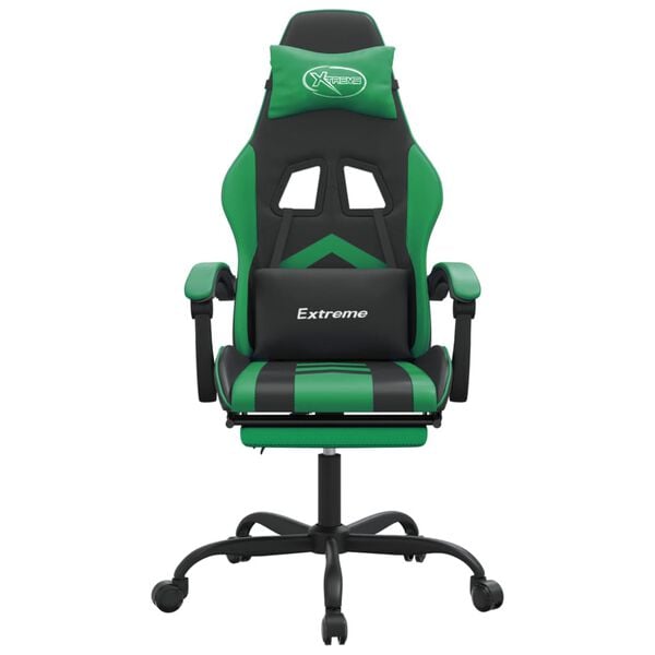 vidaXL Swivel Gaming Chair with Footrest Black&Green Faux Leather
