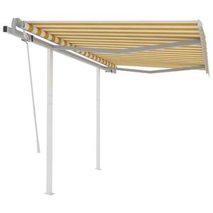 vidaXL Manual Retractable Awning with Posts 3x2,5 m Yellow and White (313189+46836+315093)