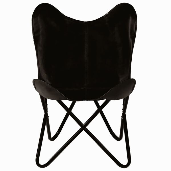 vidaXL Butterfly Chair Black Kids Size Real Leather