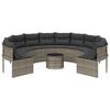vidaXL Garden Sofa with Table and Cushions Round Grey Poly Rattan