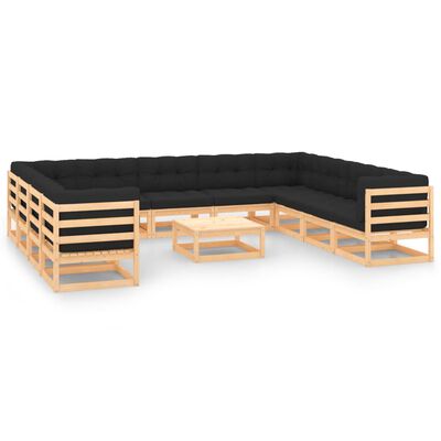 vidaXL 12 Piece Garden Lounge Set with Anthracite Cushions Pinewood