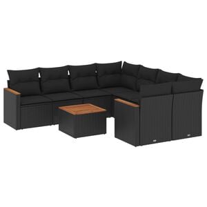 vidaXL 9 Piece Garden Sofa Set with Cushions Black Poly Rattan