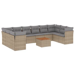 vidaXL 11 Piece Garden Sofa Set with Cushions Beige Poly Rattan