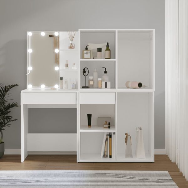 vidaXL LED Dressing Table with 2 Cabinets White Engineered Wood