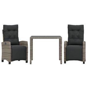 vidaXL 3 Piece Garden Dining Set with Cushions Grey Poly Rattan
