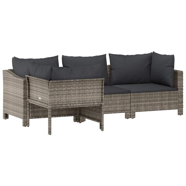 vidaXL 4 Piece Garden Lounge Set with Cushions Grey Poly Rattan
