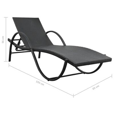 vidaXL Sun Lounger with Cushion & Table Poly Rattan Black