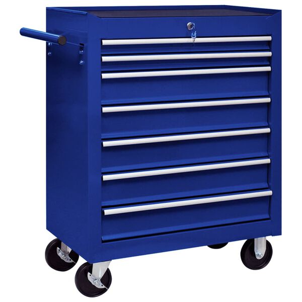 vidaXL Workshop Tool Trolley with 7 Drawers Blue