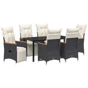 vidaXL Garden Dining Set with Cushion 7 pcs Black Poly Rattan