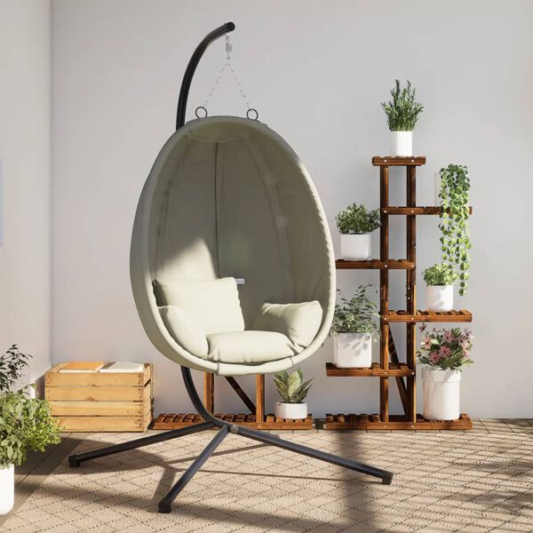 vidaXL Hanging Egg Chair with Stand Beige Fabric and Steel