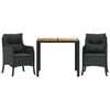 vidaXL 3 Piece Garden Dining Set with Cushions Black Poly Rattan