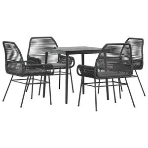 vidaXL 5 Piece Garden Dining Set with Cushions Black Poly Rattan Glass