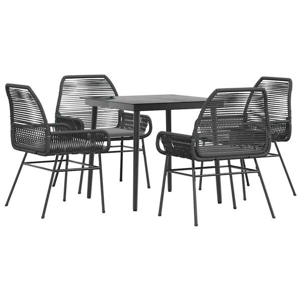 vidaXL 5 Piece Garden Dining Set with Cushions Black Poly Rattan Glass
