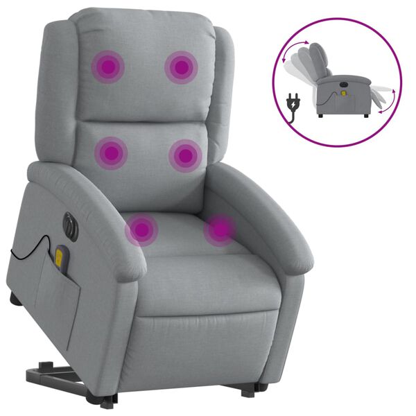 vidaXL Electric Stand up Massage Recliner Chair Light Grey Fabric
