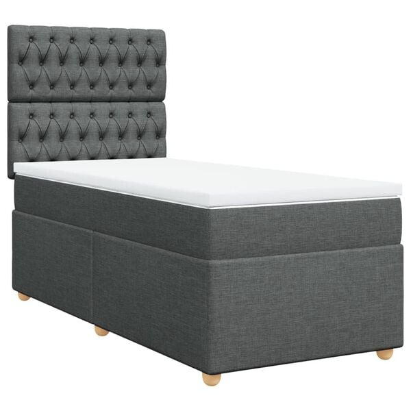 vidaXL Box Spring Bed with Mattress Dark Grey King Single Fabric