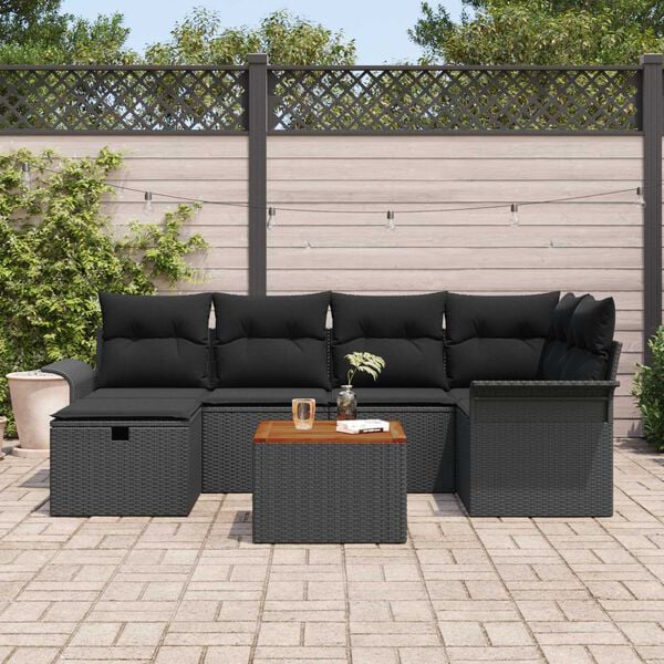 vidaXL Garden Sofa Set with Cushion 7 pcs Black Poly rattan