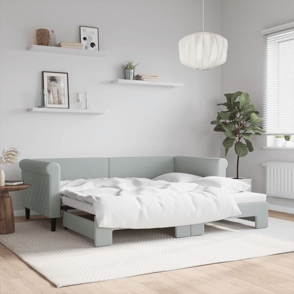 vidaXL Daybed with Trundle without Mattress Light Grey 90x190 cm
