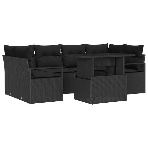 vidaXL Garden Sofa Set with Storage 7 pcs Black Poly rattan