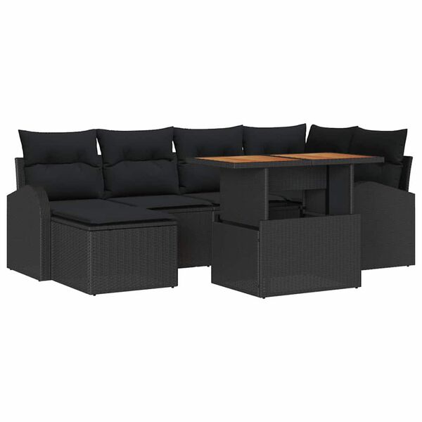 vidaXL Garden Sofa Set 7 pcs Black Poly rattan and powder-coated steel