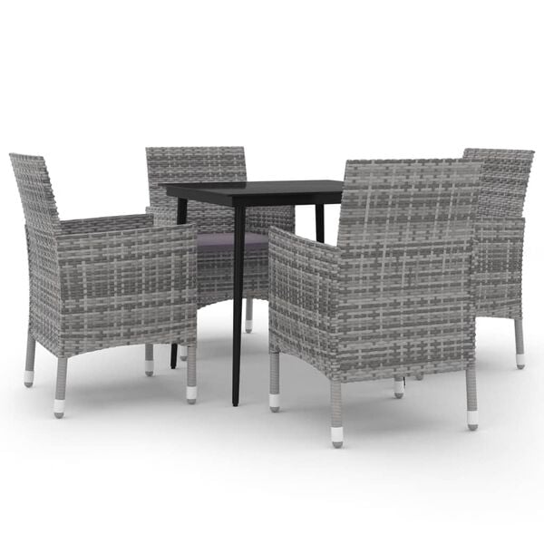 vidaXL 5 Piece Garden Dining Set with Cushions Poly Rattan and Glass