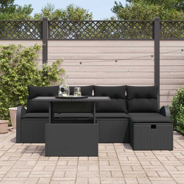 vidaXL Garden Sofa Set with Cushion 6 pcs Black Poly rattan