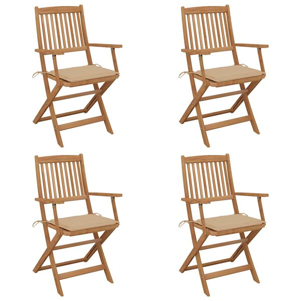 vidaXL Folding Garden Chairs 4 pcs with Cushions Solid Wood Acacia