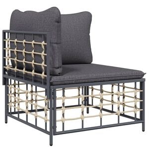 vidaXL Garden Corner Sofa with Dark Grey Cushions Poly Rattan