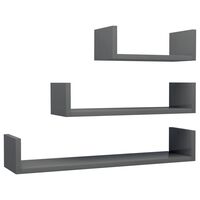 vidaXL Wall Display Shelf 3 pcs High Gloss Grey Engineered Wood