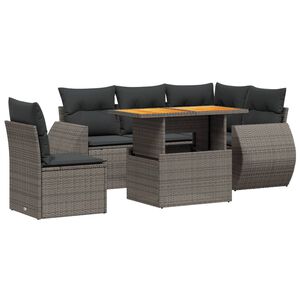 vidaXL 6 Piece Garden Sofa Set with Cushions Grey Poly Rattan
